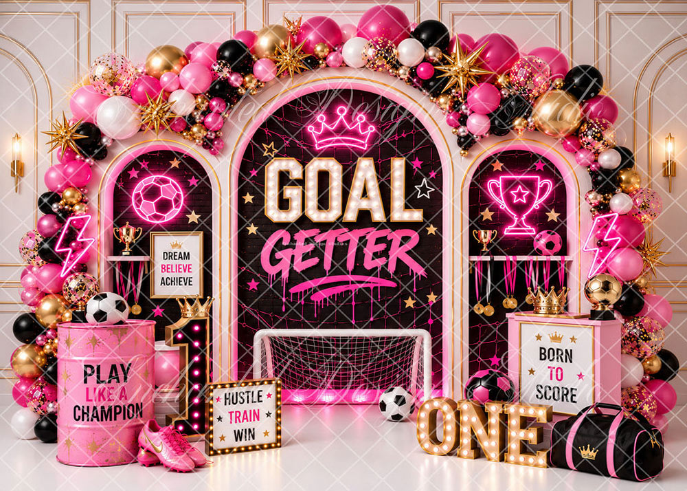 Avezano Pink Goal Getter Soccer 1st Birthday Backdrop Designed By Enchanted Design Studio