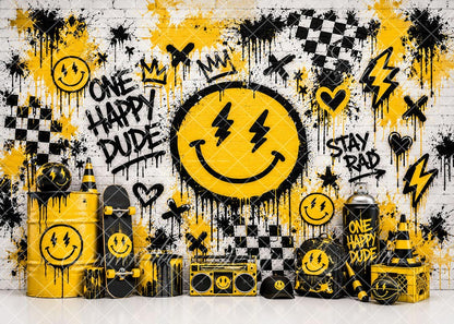 Avezano One Happy Dude Smiley Graffiti Birthday Backdrop Designed By Enchanted Design Studio