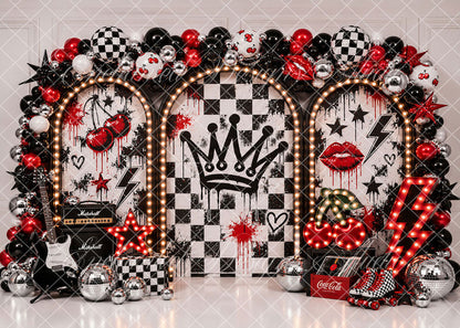 Avezano Rock N Roll Cherry Crown Checkered Backdrop Designed By Enchanted Design Studio