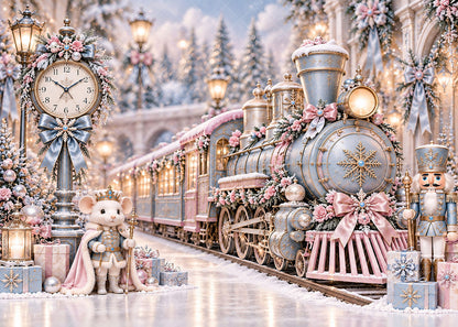 Avezano Pastel Christmas Train Nutcracker Mouse Backdrop Designed By Enchanted Design Studio