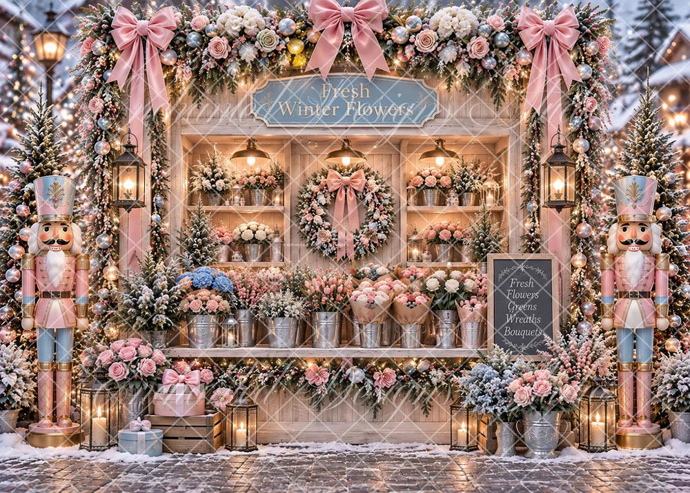 Avezano Pink Nutcracker Winter Flower Shop Backdrop Designed By Enchanted Design Studio
