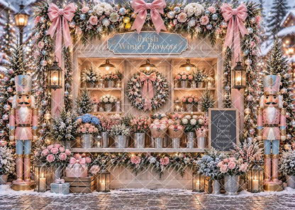 Avezano Pink Nutcracker Winter Flower Shop Backdrop Designed By Enchanted Design Studio