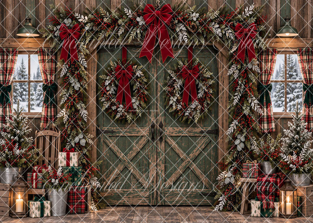 Avezano Farmhouse Green Barn Door Christmas Backdrop Designed By Enchanted Design Studio