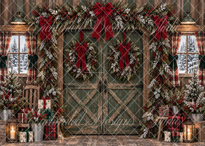 Avezano Farmhouse Green Barn Door Christmas Backdrop Designed By Enchanted Design Studio