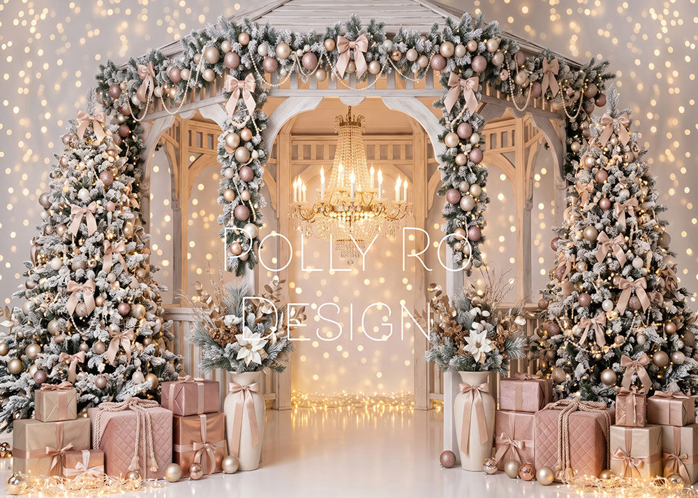 Avezano Pink Bow Gazebo Fairy Light Christmas Photography Backdrop Designed By Polly Ro Design