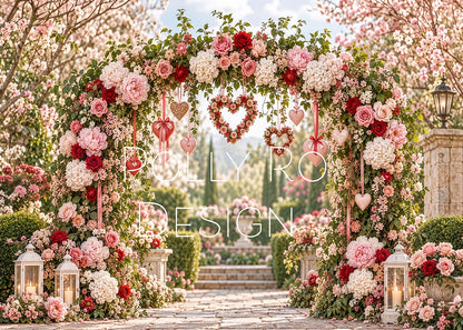 Avezano Romantic Pink Red Floral Heart Arch Photography Backdrop Designed By Polly Ro Design