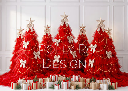 Avezano Red Tulle Christmas Trees Gift Scene Photography Backdrop Designed By Polly Ro Design