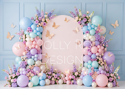 Avezano Pastel Butterfly Floral Balloon Arch Photography Backdrop Designed By Polly Ro Design