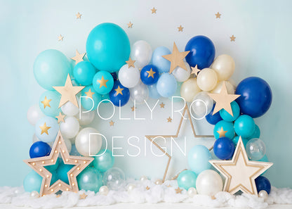 Avezano Blue Gold Star Cloud Balloon Garland Photography Backdrop Designed By Polly Ro Design