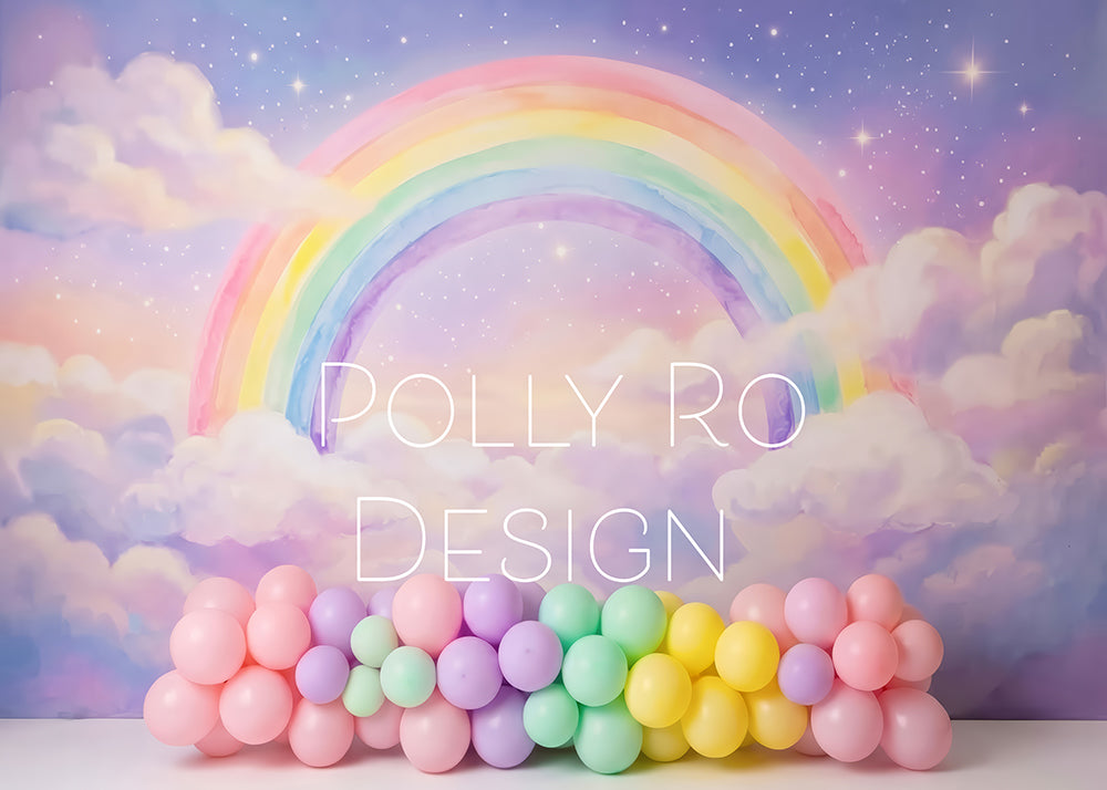 Avezano Watercolor Rainbow Cloud Pastel Balloon Photography Backdrop Designed By Polly Ro Design