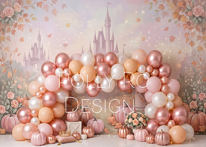 Avezano Pink Castle Pumpkin Autumn Balloon Photography Backdrop Designed By Polly Ro Design