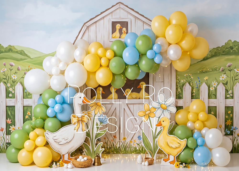 Avezano Farm Duck Daisy Barn Balloon Photography Backdrop Designed By Polly Ro Design