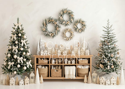 Avezano Boho Neutral Wreath Christmas Cabinet Photography Backdrop Designed By Polly Ro Design