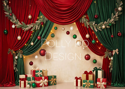 Avezano Red Green Velvet Curtain Christmas Gift Photography Backdrop Designed By Polly Ro Design