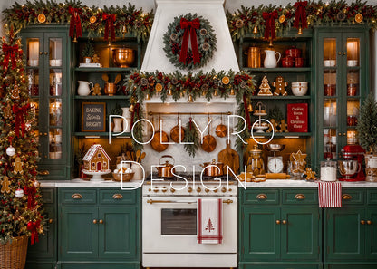 Avezano Green Christmas Baking Kitchen Gingerbread Photography Backdrop Designed By Polly Ro Design