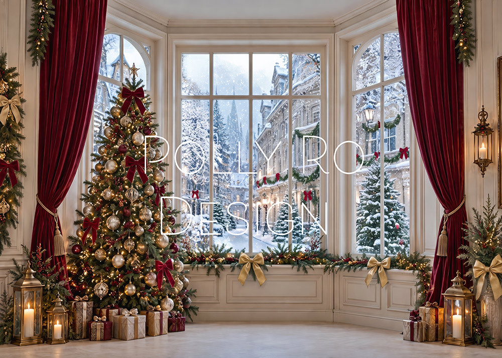 Avezano Elegant Christmas Window Town Scene Photography Backdrop Designed By Polly Ro Design