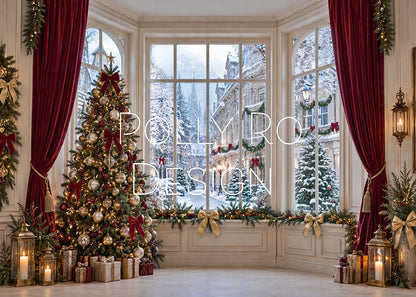 Avezano Elegant Christmas Window Town Scene Photography Backdrop Designed By Polly Ro Design