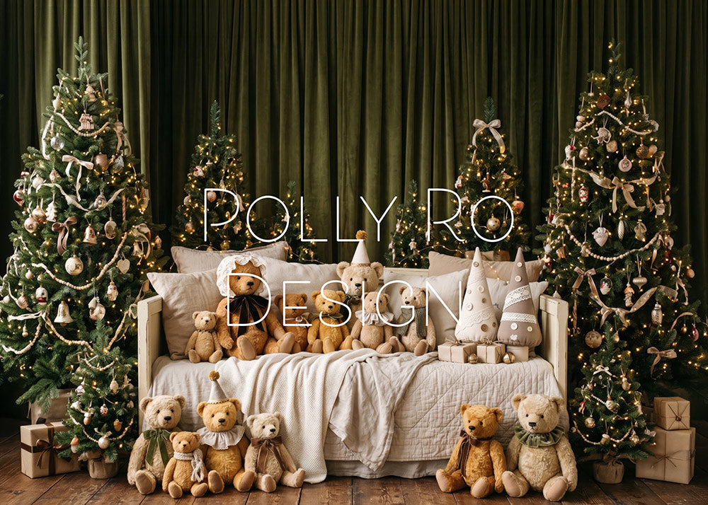 Avezano Vintage Teddy Bear Christmas Sofa Photography Backdrop Designed By Polly Ro Design