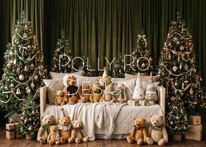 Avezano Vintage Teddy Bear Christmas Sofa Photography Backdrop Designed By Polly Ro Design