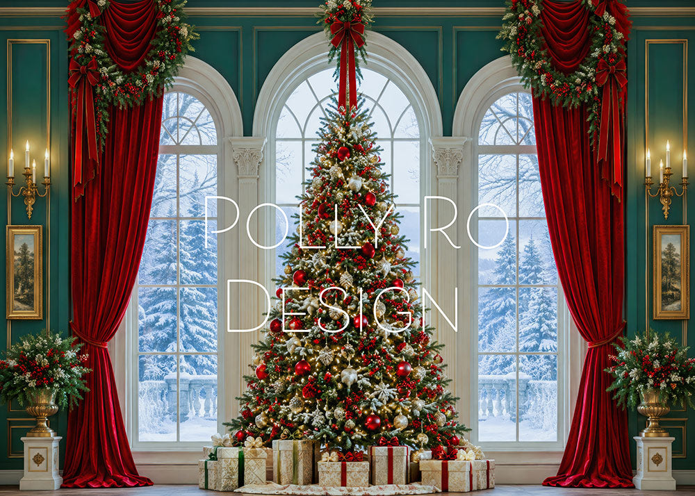 Avezano Luxury Green Hall Christmas Tree Photography Backdrop Designed By Polly Ro Design