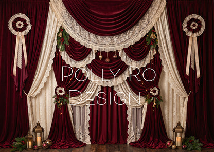 Avezano Burgundy Lace Curtain Vintage Christmas Photography Backdrop Designed By Polly Ro Design