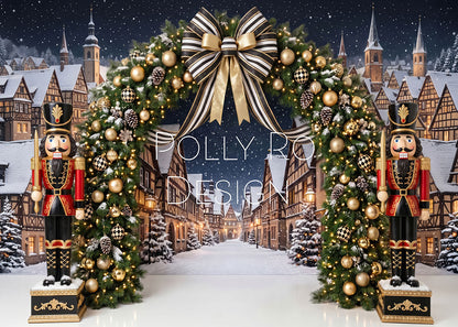 Avezano Snowy Town Arch Nutcracker Christmas Photography Backdrop Designed By Polly Ro Design