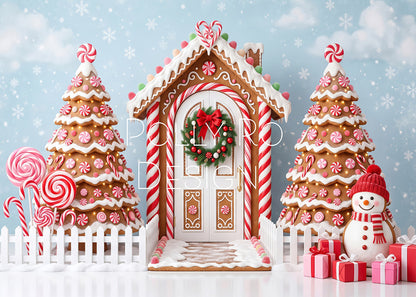 Avezano Cute Gingerbread House Candy Snowman Christmas Photography Backdrop Designed By Polly Ro Design