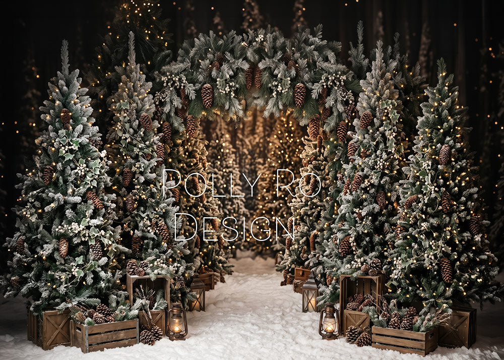 Avezano Frosty Pine Tree Snow Path Rustic Christmas Photography Backdrop Designed By Polly Ro Design
