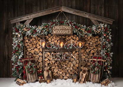 Avezano Wooden Christmas Woodshed Firewood Lantern Photography Backdrop Designed By Polly Ro Design
