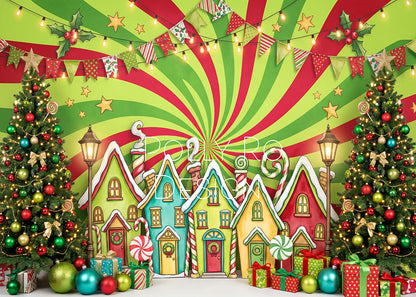 Avezano Whimsical Swirl Gingerbread House Christmas Photography Backdrop Designed By Polly Ro Design