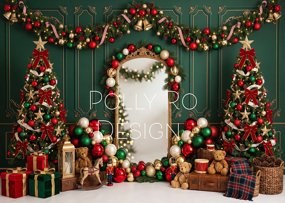 Avezano Dark Green Panel Vintage Mirror Christmas Toy Photography Backdrop Designed By Polly Ro Design