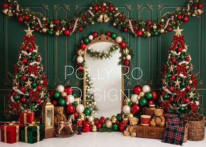 Avezano Dark Green Panel Vintage Mirror Christmas Toy Photography Backdrop Designed By Polly Ro Design