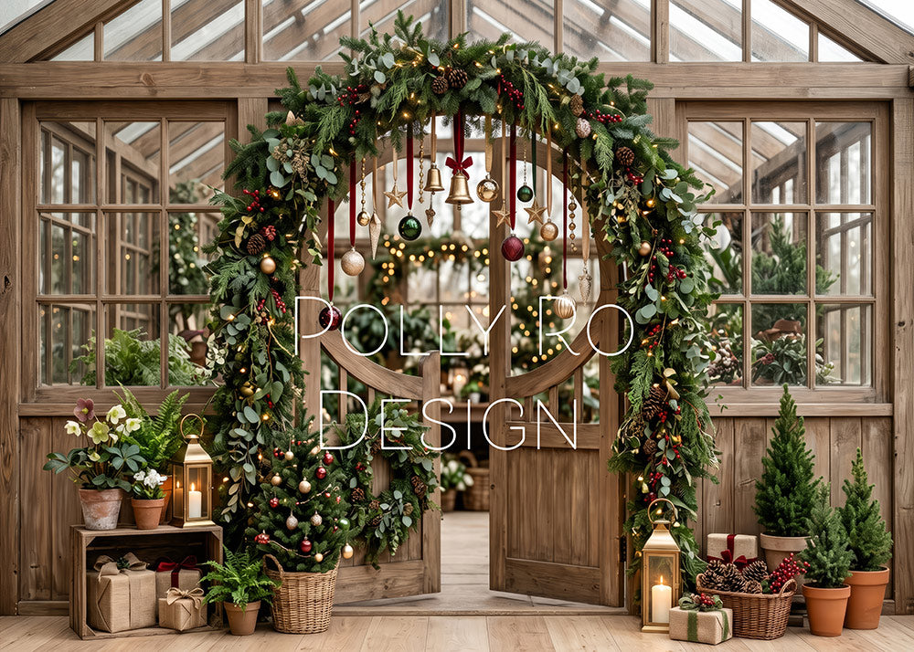 Avezano Wooden Greenhouse Arch Christmas Wreath Photography Backdrop Designed By Polly Ro Design