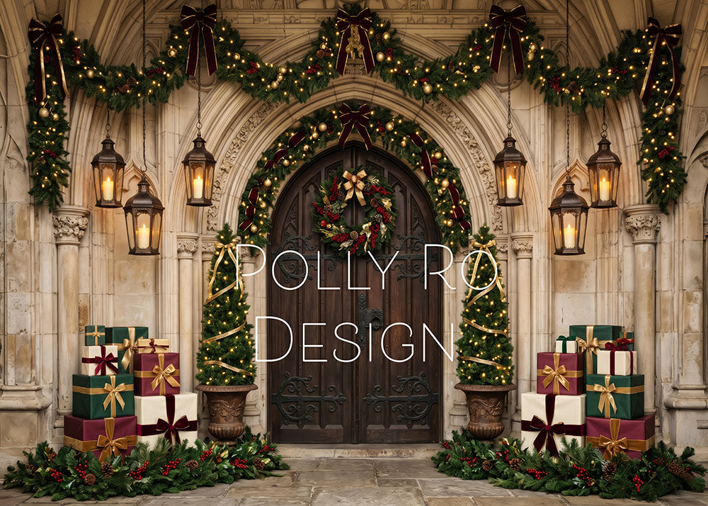 Avezano Gothic Arch Door Christmas Gift Lantern Photography Backdrop Designed By Polly Ro Design