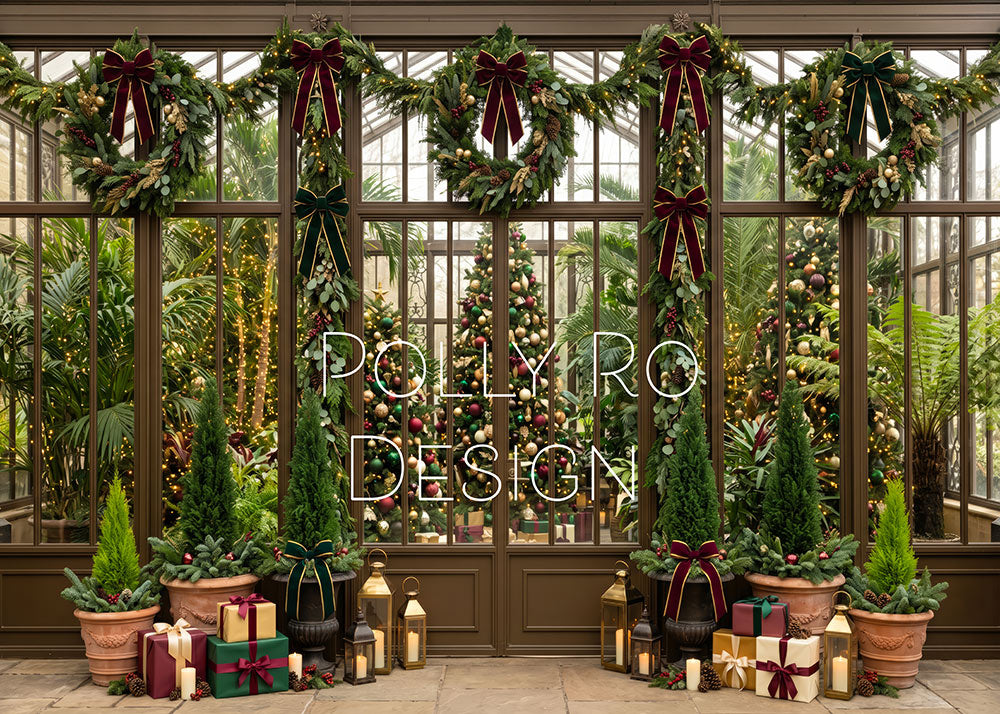 Avezano Glass Conservatory Festive Garland Christmas Photography Backdrop Designed By Polly Ro Design