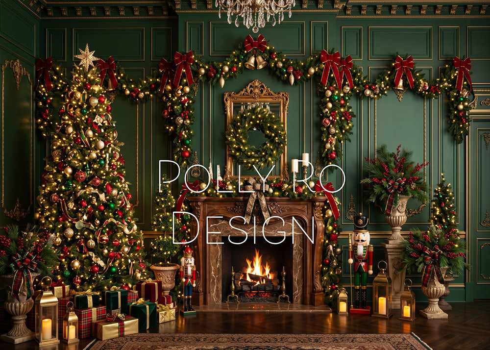 Avezano Vintage Fireplace Nutcracker Christmas Tree Photography Backdrop Designed By Polly Ro Design