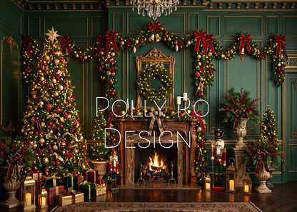Avezano Vintage Fireplace Nutcracker Christmas Tree Photography Backdrop Designed By Polly Ro Design