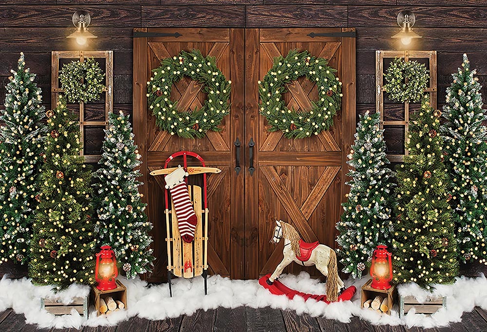VIP Clearance Sale Avezano Rustic Christmas Barn Door Photography Backdrop