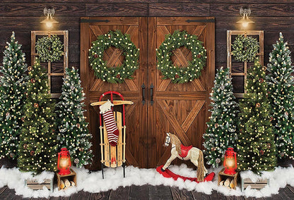 VIP Clearance Sale Avezano Rustic Christmas Barn Door Photography Backdrop