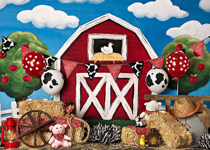 Clearance Sale Avezano Red Barn Farm Animal Photography Backdrop