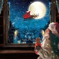Avezano Winter Blue Christmas Tree and Santa Claus Photography Backdrop Room Set