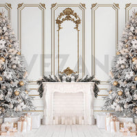 Avezano Winter White Walls and a Christmas Tree Photography Backdrop Room Set