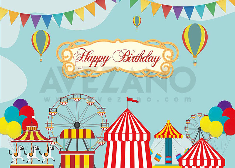 Avezano Kids Happy Birthday Banner Circus Photography Background-AVEZANO