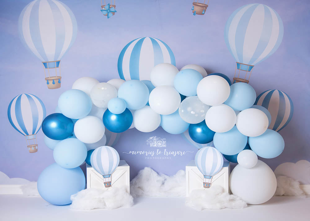 VIP Avezano Blue Hot Air Balloon Balloon Arch Photography Backdrop Designed By Paula Easton
