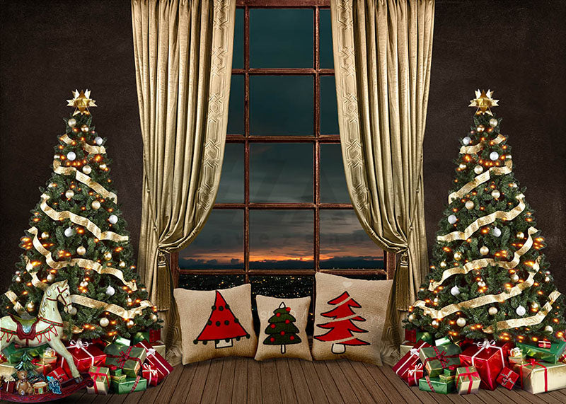 Avezano Winter Christmas Fireplace Photography Backdrop Room Set