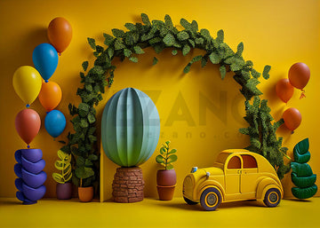 Avezano Yellow Car Children's Birthday Party Photography Background-AVEZANO