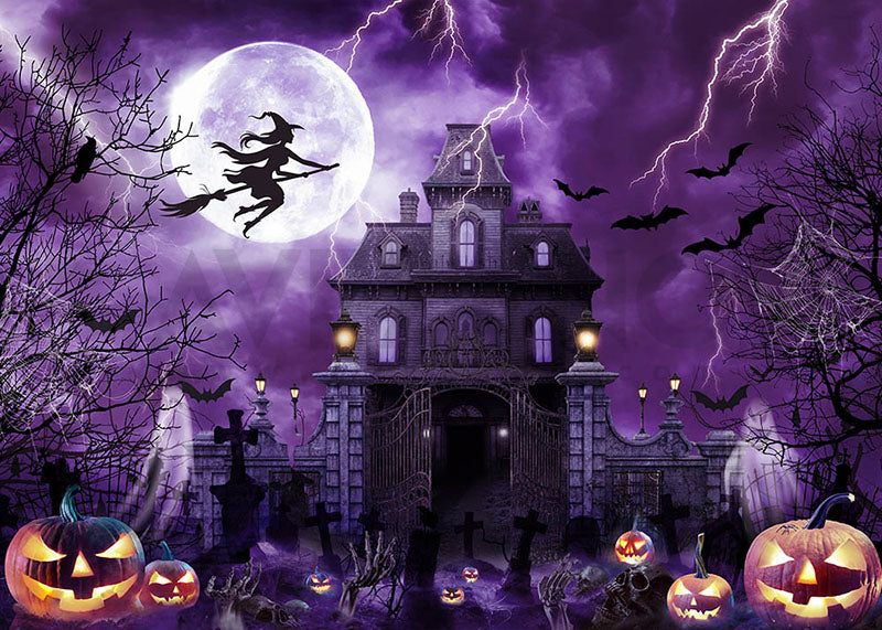 Avezano Halloween The Witch's Castle under the Moon Backdrop for Photography-AVEZANO