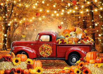 Avezano Autumn Thanksgiving Maple Forest Red Truck Photography Backdrop-AVEZANO