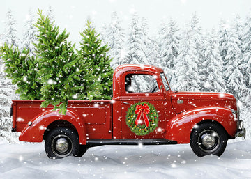 Avezano Winter Christmas Red Truck Photography Backdrop-AVEZANO
