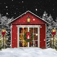 Avezano Winter Christmas Red House Photography Backdrop Room Set